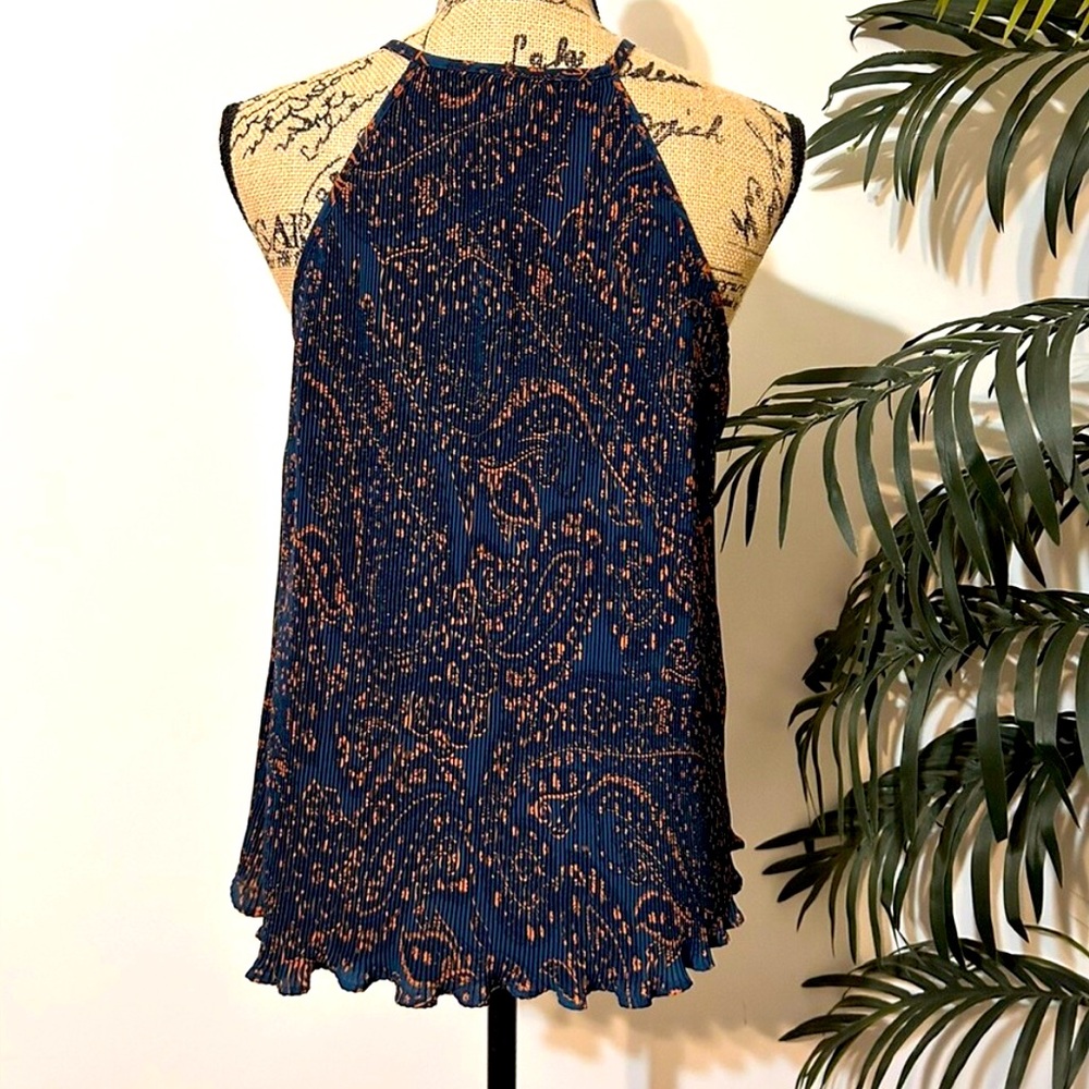 Banana Republic Blue and Orange Paisley Pleated Women's Halter Top
